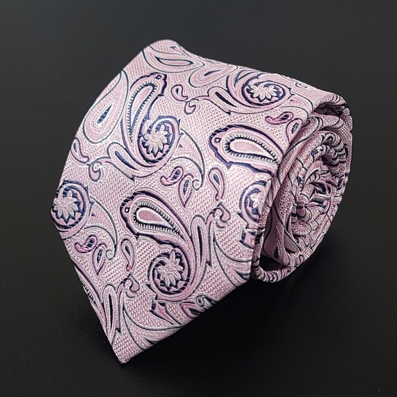 LAURANT BENNET Milano Paisley 100% Micro Fiber Necktie, Color Pink & Blue NWT - Picture 3 of 10